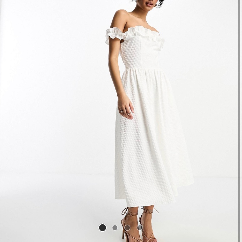 Little Mistress Bardot midi dress with full skirt in white